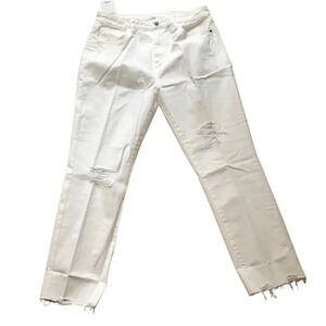 Sam Edelman The Stiletto Straight High Rise Distressed White Jeans Size 14 NWT